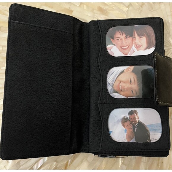 Vintage Black Leather Envelope Wallet NWT Y2K Card Photo Money Check Slot Zipper - Picture 3 of 4